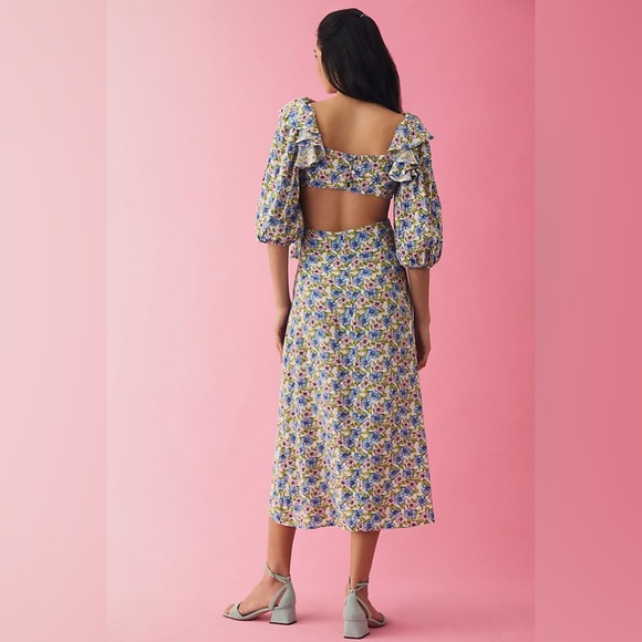 ✨ Anthropologie Puff-Sleeve Cutout Dress Sz 12 - Picture 4 of 8